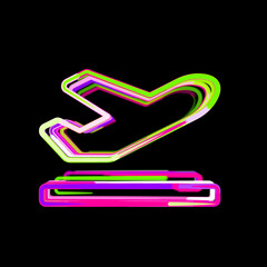 Symbol plane departure from multi-colored circles and stripes. UFO Green, Purple, Pink