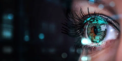 Foto op Aluminium Close up of woman eye in process of scanning © Sergey Nivens