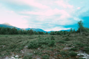 Cloud-covered meadow landscapes in Bavaria
