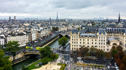 Panorama of Paris, view from cathedral Notre Dame de Paris. France.