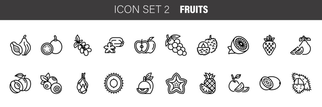 Set vector line icons in flat design Fruit with elements for mobile concepts and web apps. Collection modern infographic logo and pictogram.