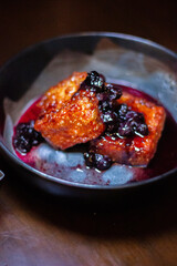 Grilled halloumi with blueberry compote