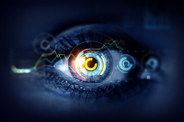 Close up of woman eye in process of scanning