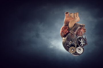 Image of human heart made of metal elements