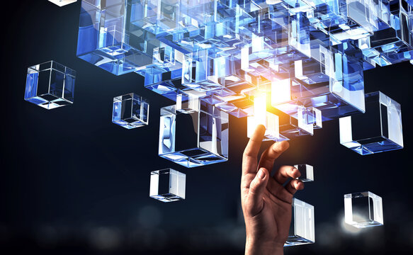 Hand holding glowing cubes. Innovation and creativity concept.