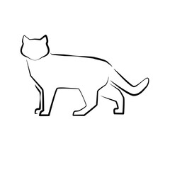 Logo or icon of home cat standing full length isolated on white.