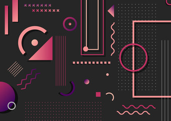 Abstract trendy pink and purple geometric shape elements pattern on black background