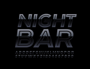 Vector modern logo Night Bar. Glossy Black Font. Elite creative line Alphabet Letters and Numbers