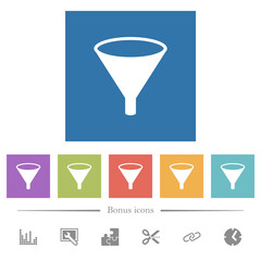 Funnel flat white icons in square backgrounds