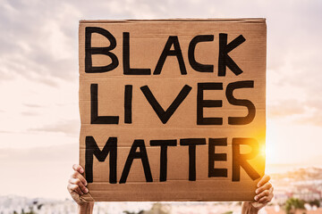 Black lives matter banner - Activist movement protesting against racism and fighting for equality -...