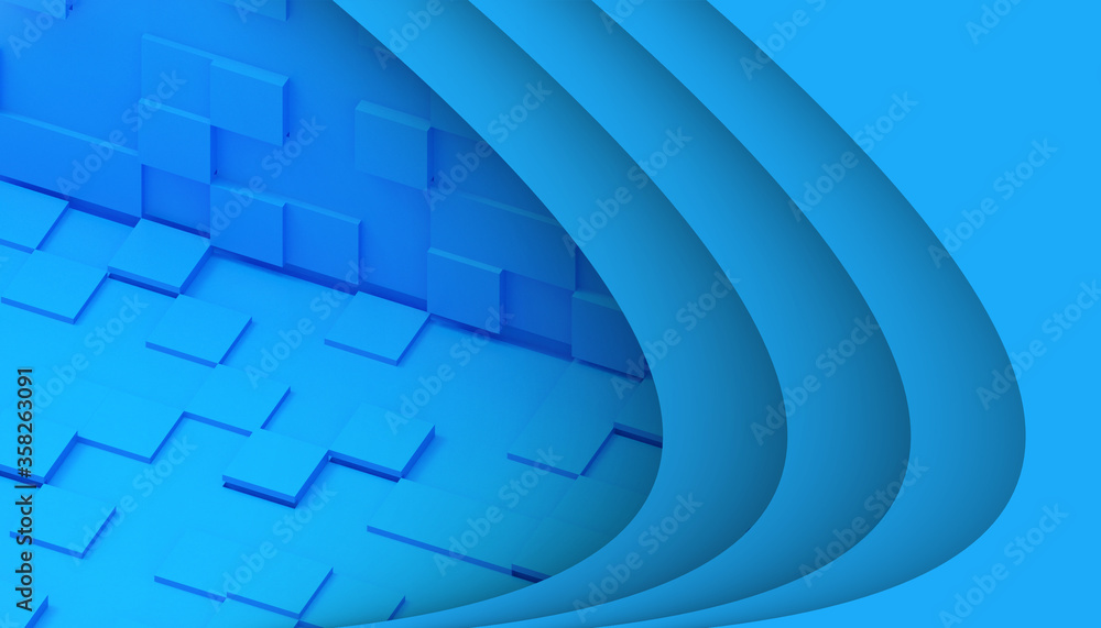 Aufkleber abstract geometric digital pattern and random square shapes on blue monotone background - 3d renderi