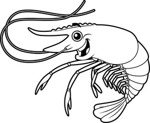 Vector Cartoon Smiling Shrimp Line Art