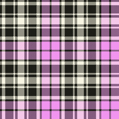 Plaid (tartan) seamless pattern. Black, pink, white color. Scottish, lumberjack and hipster fashion style.