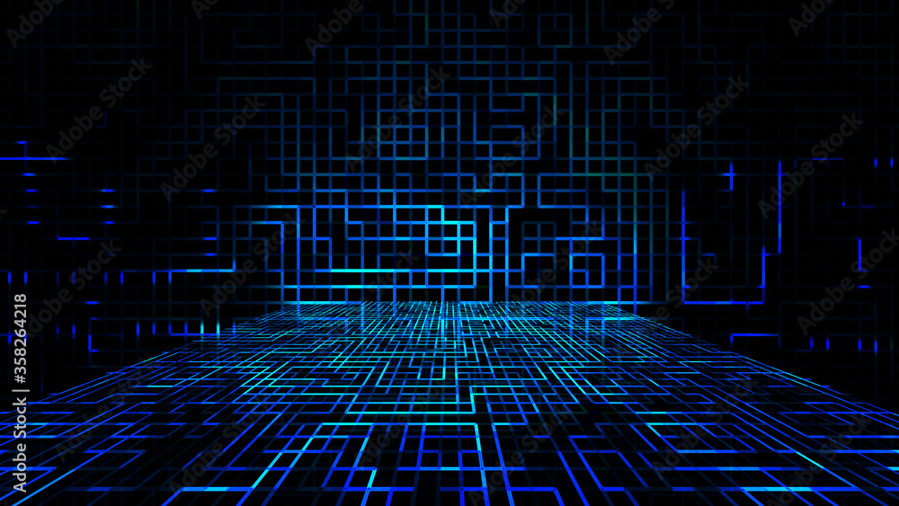 Poster digital technology neon color circuit board line texture background design.