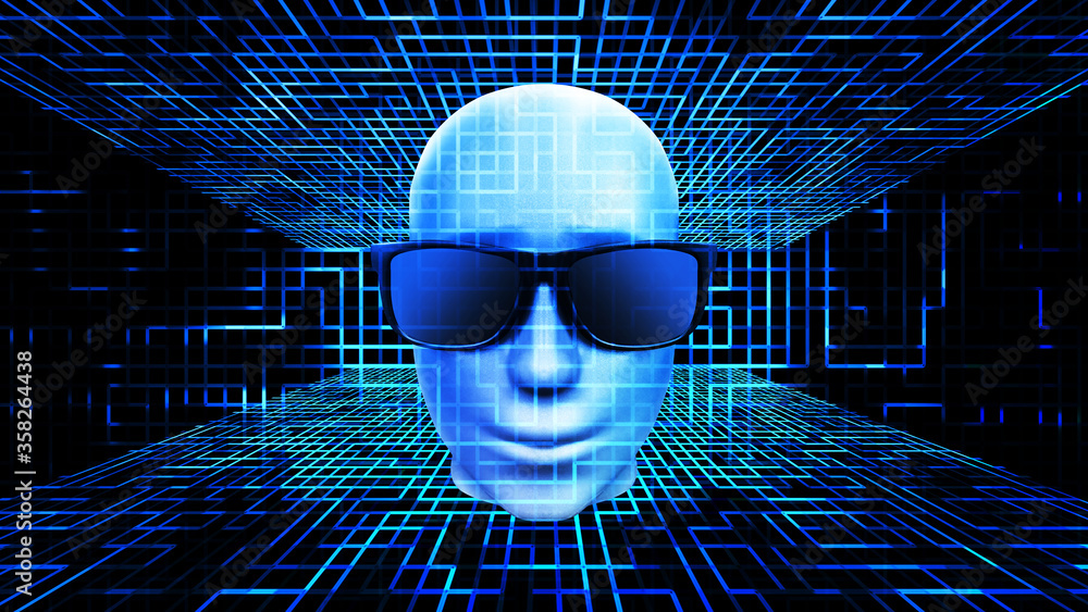 Poster ai artificial intelligence concept digital technology background, 3d rendering of the human head wit