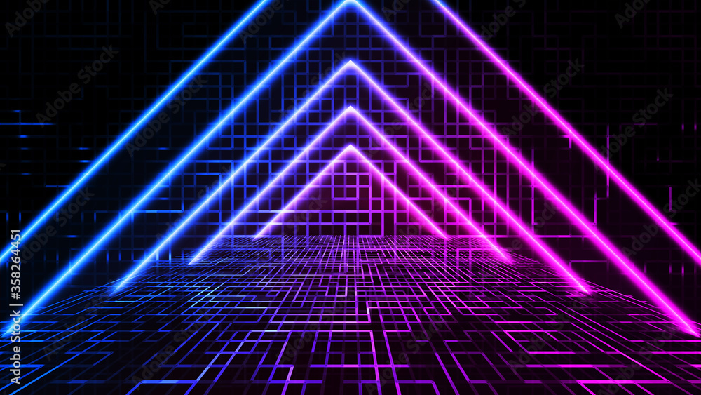 Poster digital technology neon color circuit board line texture background design.