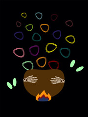 Halloween vector illustration magic pot on black background.