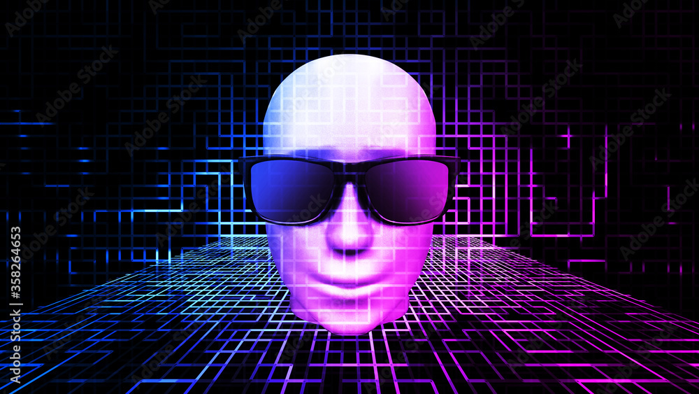 Poster ai artificial intelligence concept digital technology background, 3d rendering of the human head wit