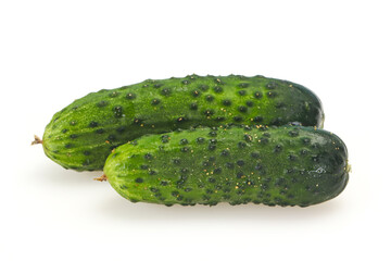 Ripe fresh green two cucumbers