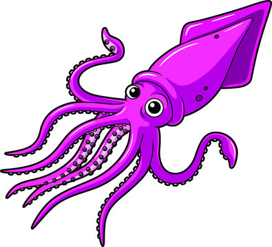 Vector Cartoon Swimming Squid