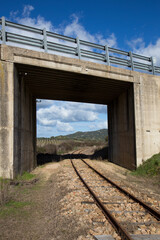 Fototapeta na wymiar overpass and train track with blue sky