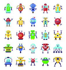 Obraz na płótnie Canvas Robots in Trendy Flat Icons Pack 