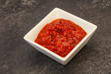 Tomato spicy sauce in the bowl
