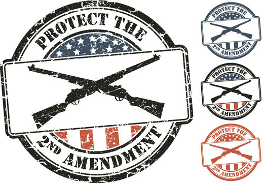 Patriotic grunge stamp; crossed rifles. Protect the Second amendment U.S. constitution