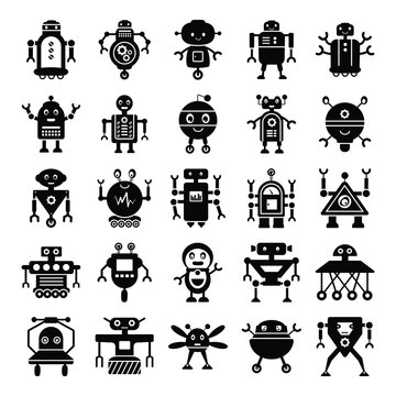 
Robots in Trendy glyph Icons Pack 
