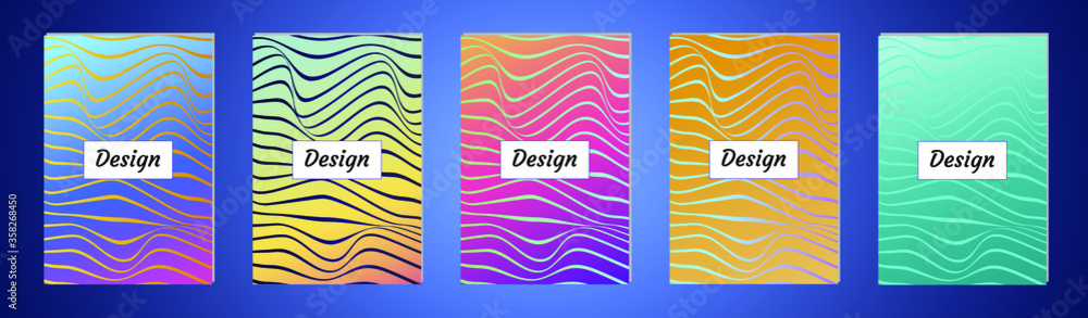 Poster set of modern abstract backgrounds with gradient linear waves. simply geometric template for design