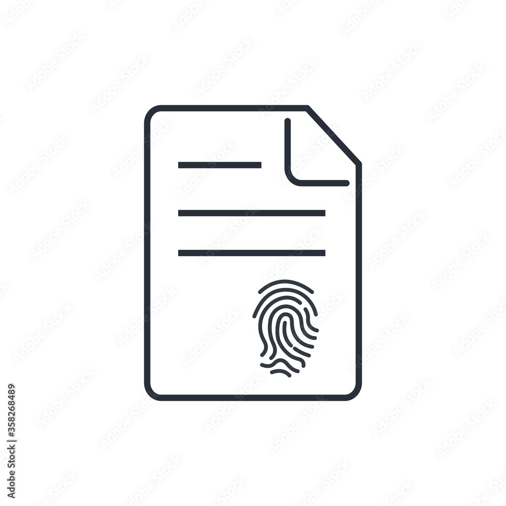 Poster document. fingerprint as signature. vector linear icon isolated on white background.