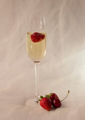 Heart shaped strawberries in champagne