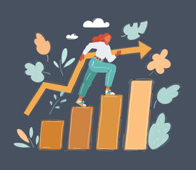 Vector illustration of woman step on success. Level degrees