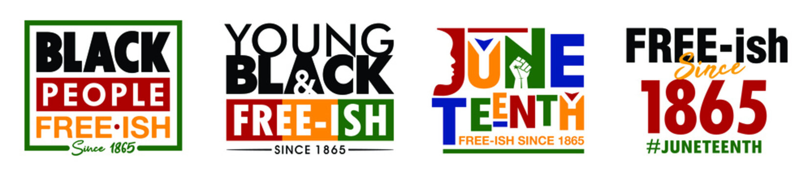 Young Black People. Juneteenth Free-ish Since June 19, 1865. Freeish Design Set of Banner. Vector Logo Illustration.