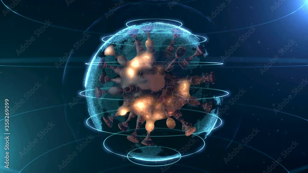 Poster covid-19 virus report broadcasting introduction with virus spreading worldwide.