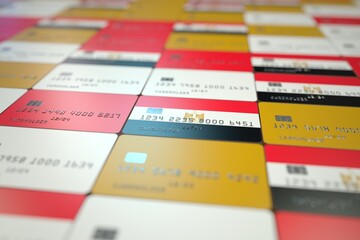 National flag of Egypt on credit cards. Banking related 3D rendering