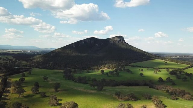 Grampians National Park Australia drone aerial shot with pretty clouds and farmland