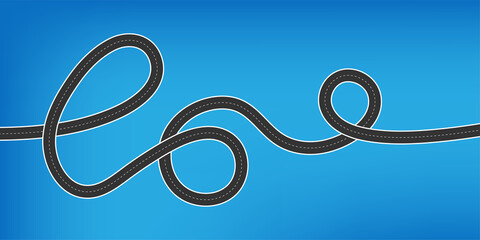 Winding road isolated on blue background.