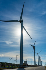 Wind turbines in Taichung Port Gaomei Wetlands Area. A popular scenic spots in Qingshui District, Taichung City, Taiwan
