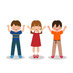 Group of children boy and girl best friend feeling happy. Flat style vector isolated on white background.