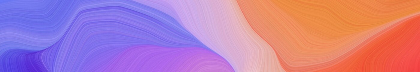 Fototapeta premium beautiful wide colored banner with medium slate blue, medium purple and coral color. modern curvy waves background illustration