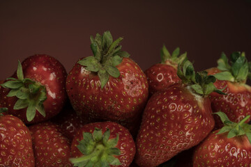 Group of fresh and large strawberries