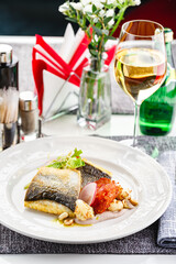 Pike perch fillet in a restaurant serving