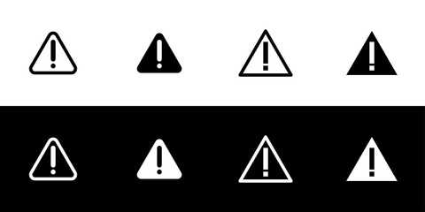 Warning sign icon set. Flat design icon collection isolated on black and white background.