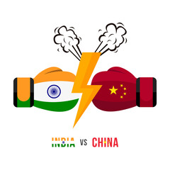 India vs China. Concept of trade war, fight or war on border between India and china. Vector illustration.