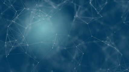 Abstract futuristic with connection lines on blue background. Plexus structure. Concept of Science, Business, Communication, Medical, Technology, Network, Cyber, Sci-fi. Illustration. 3D rendering