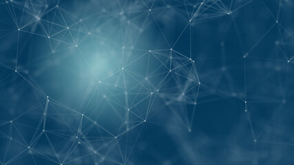 Abstract futuristic with connection lines on blue background. Plexus structure. Concept of Science, Business, Communication, Medical, Technology, Network, Cyber, Sci-fi. Illustration. 3D rendering
