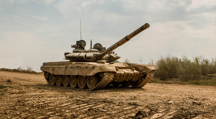 Naklejka premium russian battle tank in syria afghanistan war