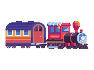 Retro Steam Train with Wagon in Flat