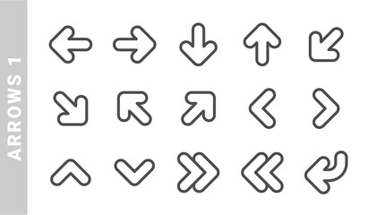 arrows 1 icon set. Outline Style. each made in 64x64 pixel